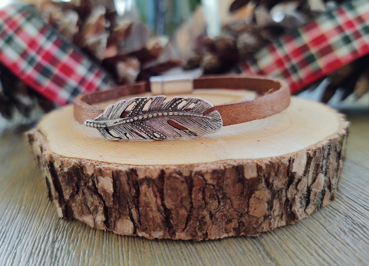 To Be Festive: Vintage Mocha Leather Bracelet (silver)