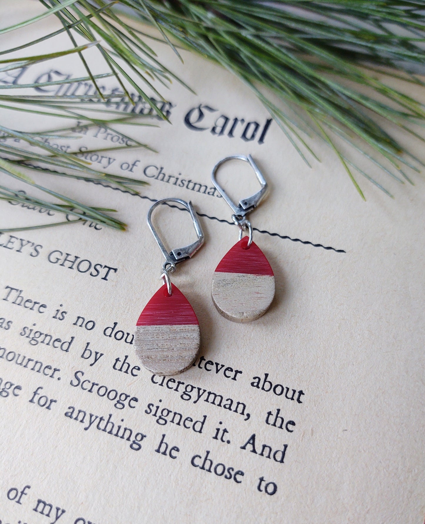 Red and Wood Teardrop earrings