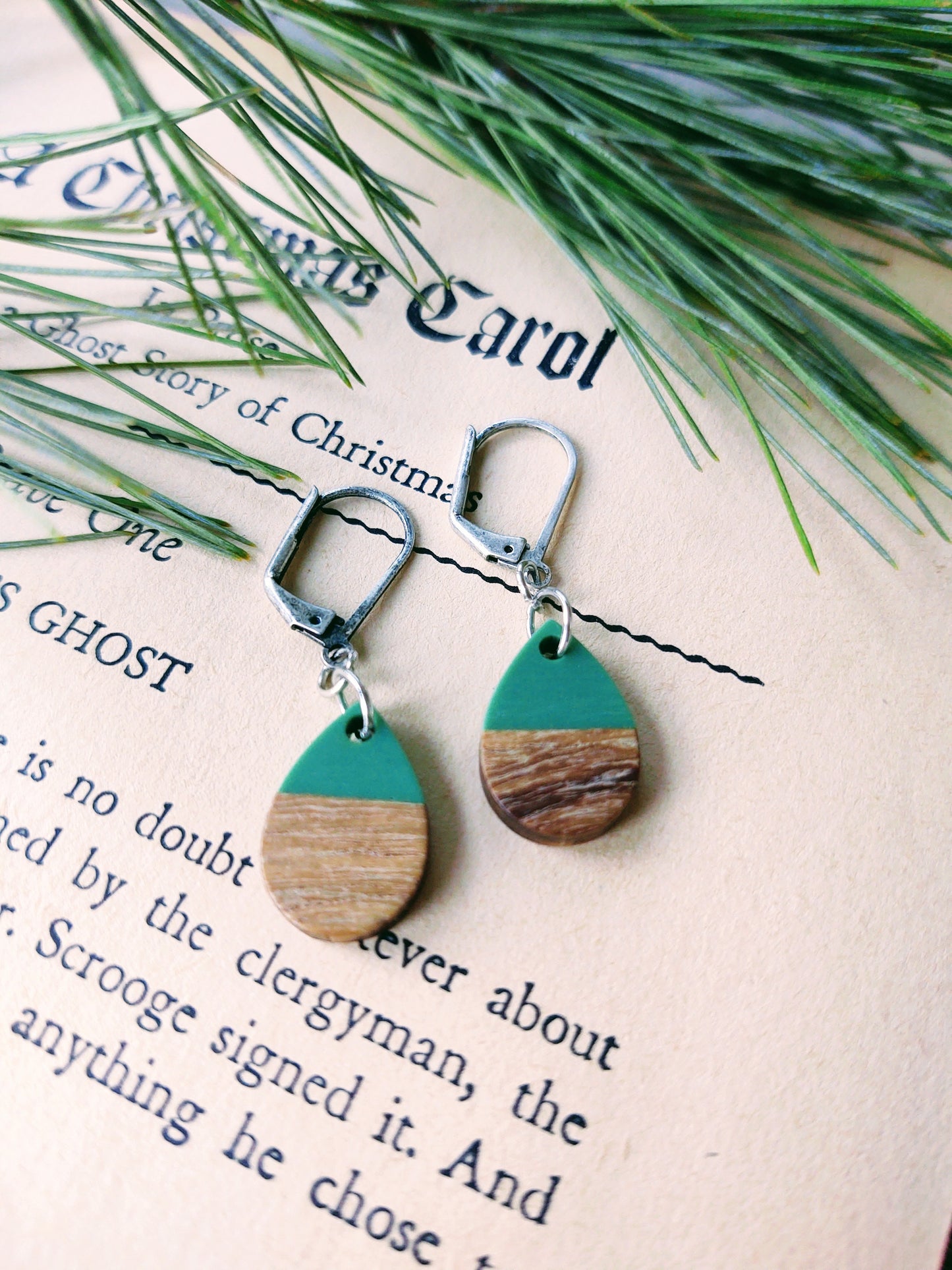 Green and Wood Teardrop earrings