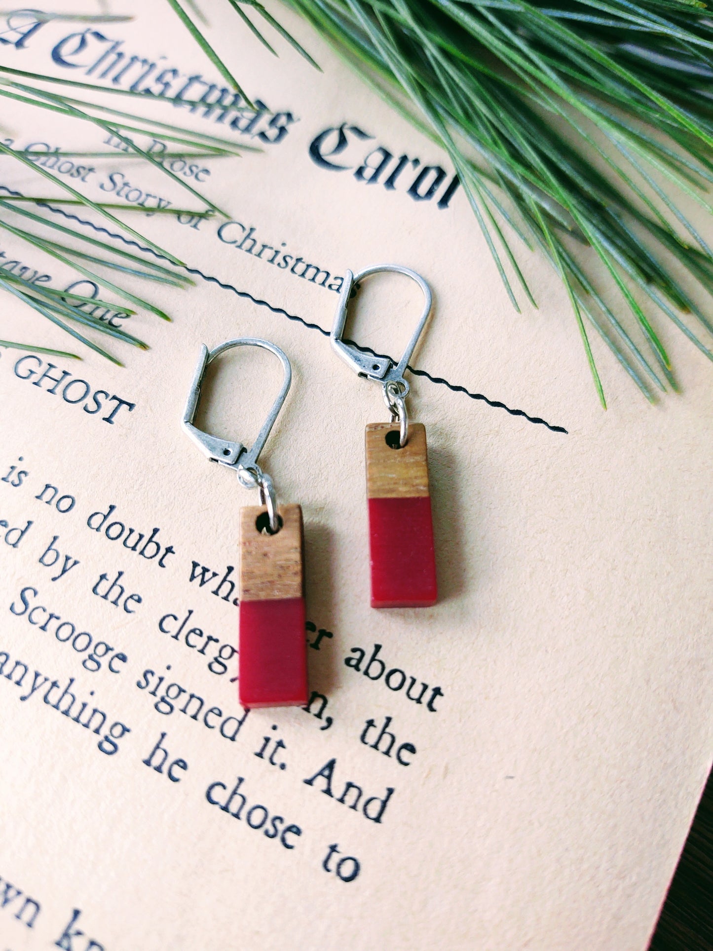 Red and Wood Tiny earrings