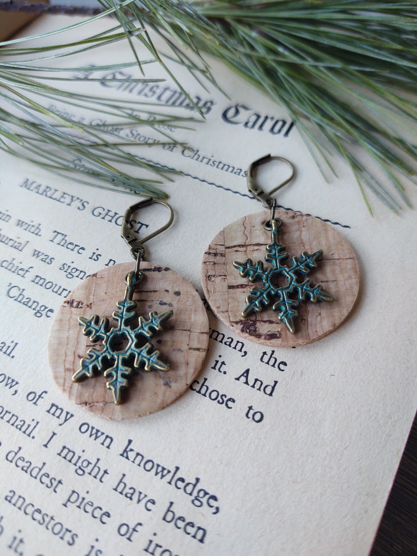 Cork and Patina Snowflake earrings