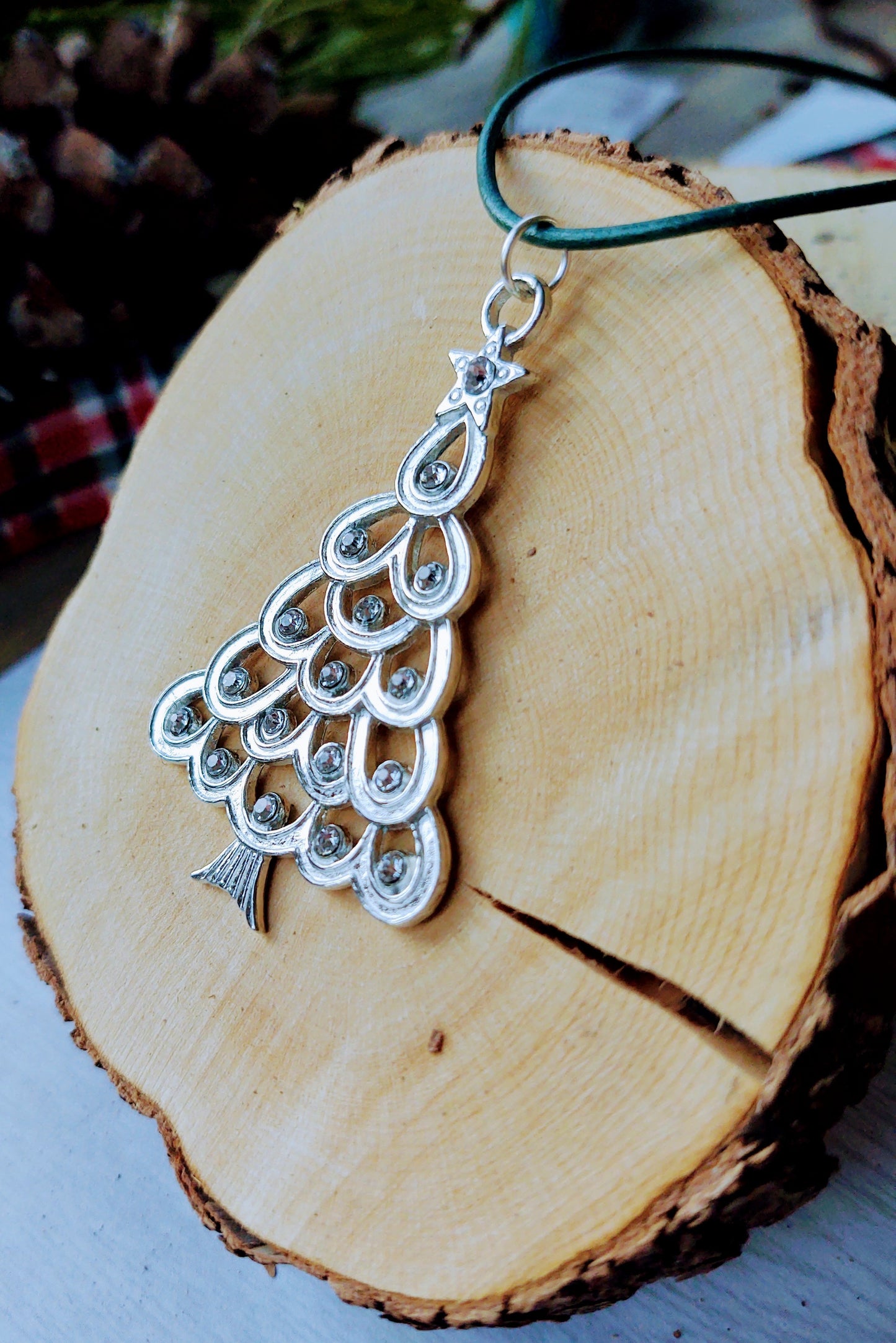 Rhinestone and Silver Tree necklace