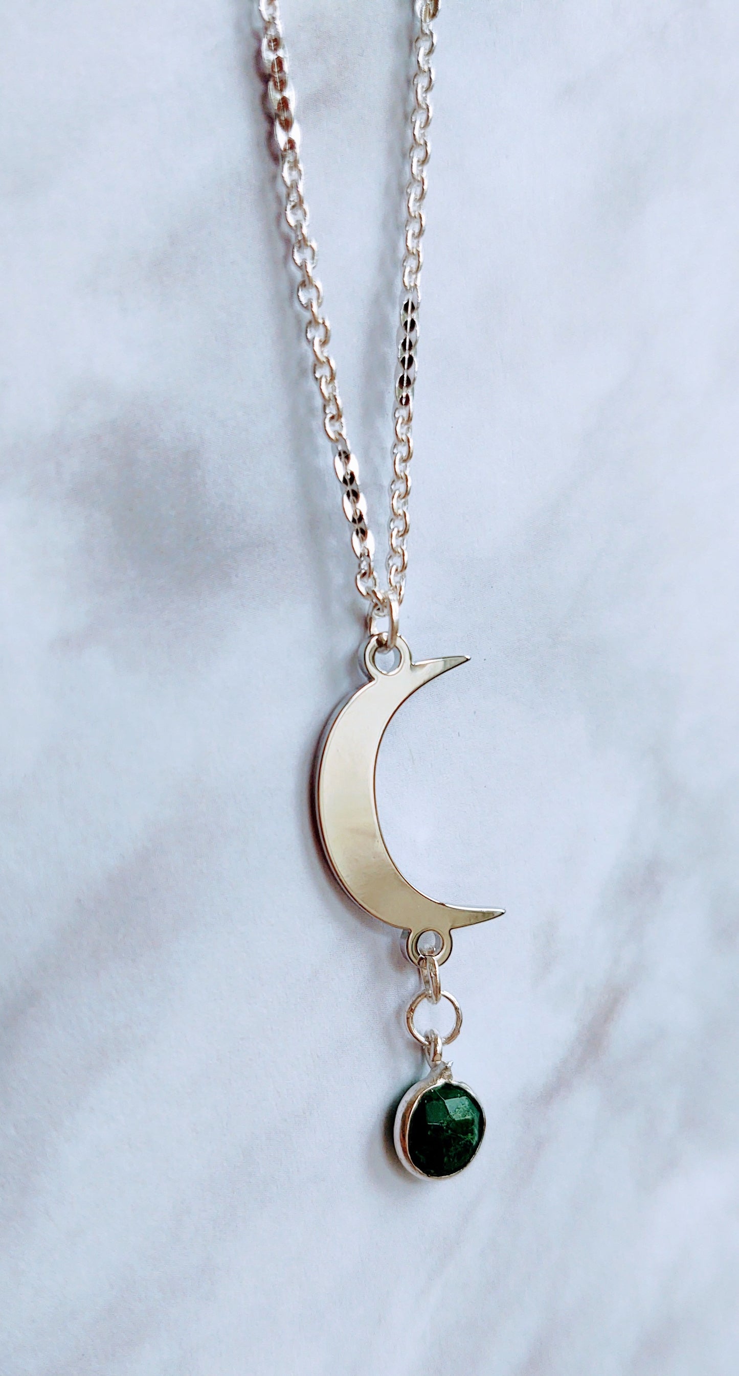 Crescent Moon and Emerald Necklace