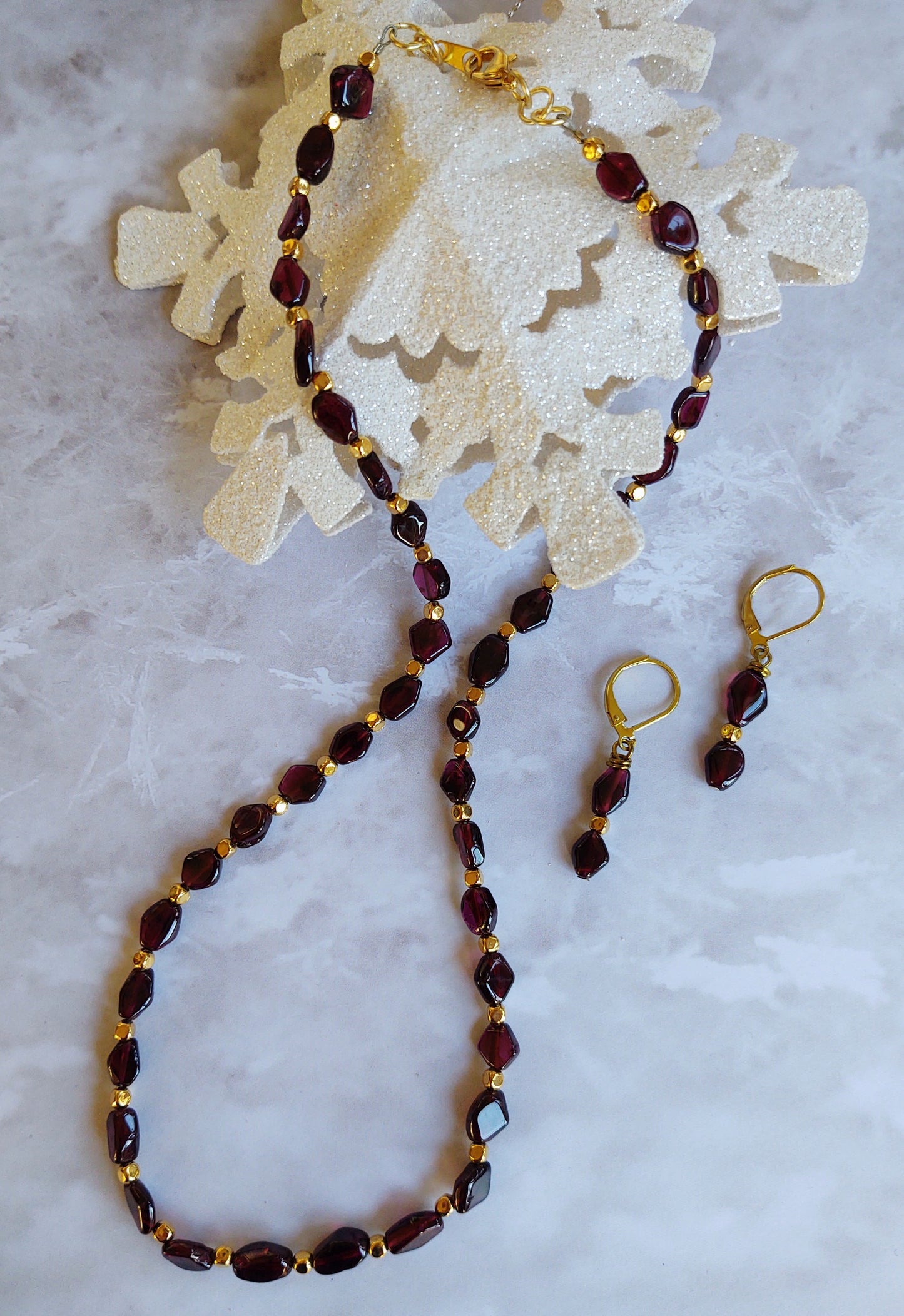 Garnet Necklace and Earrings Set