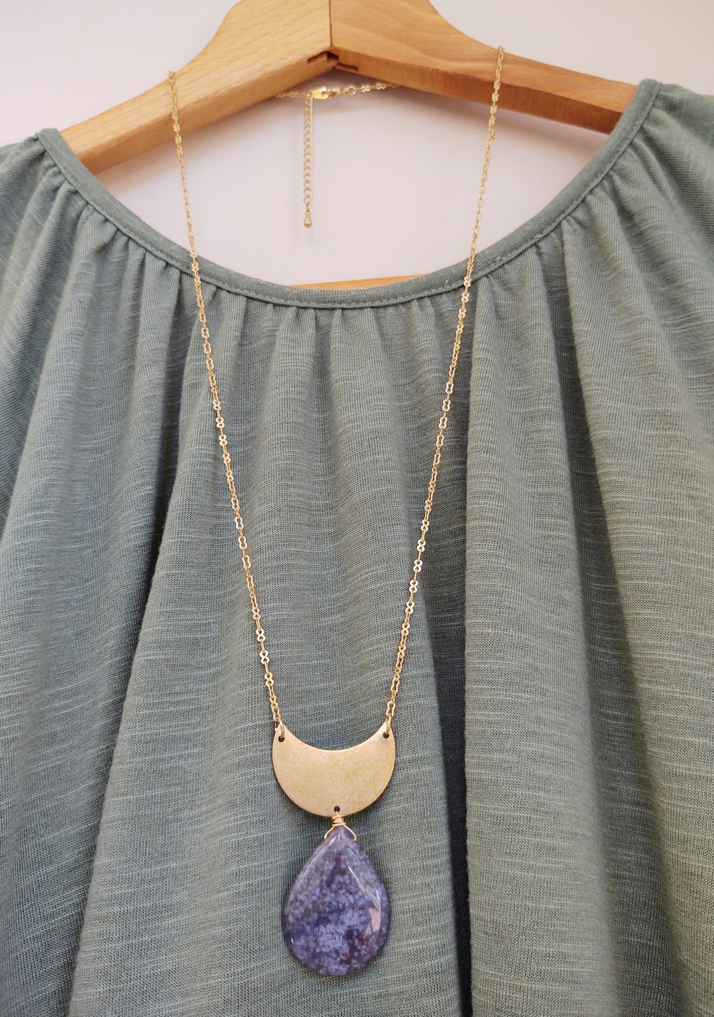 {Purple} Fancy Jasper and Brass Necklace