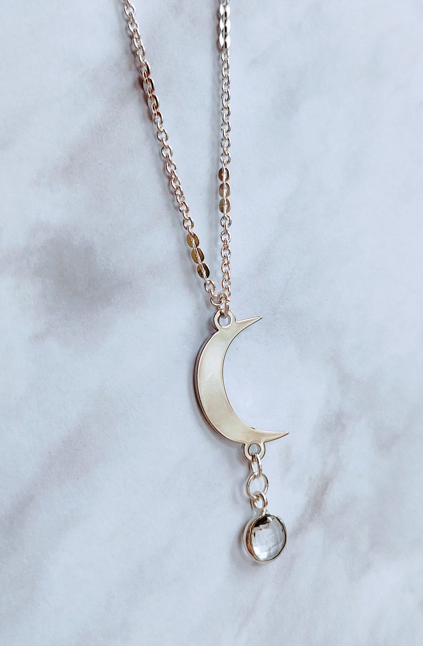 Crescent Moon and Quartz Necklace