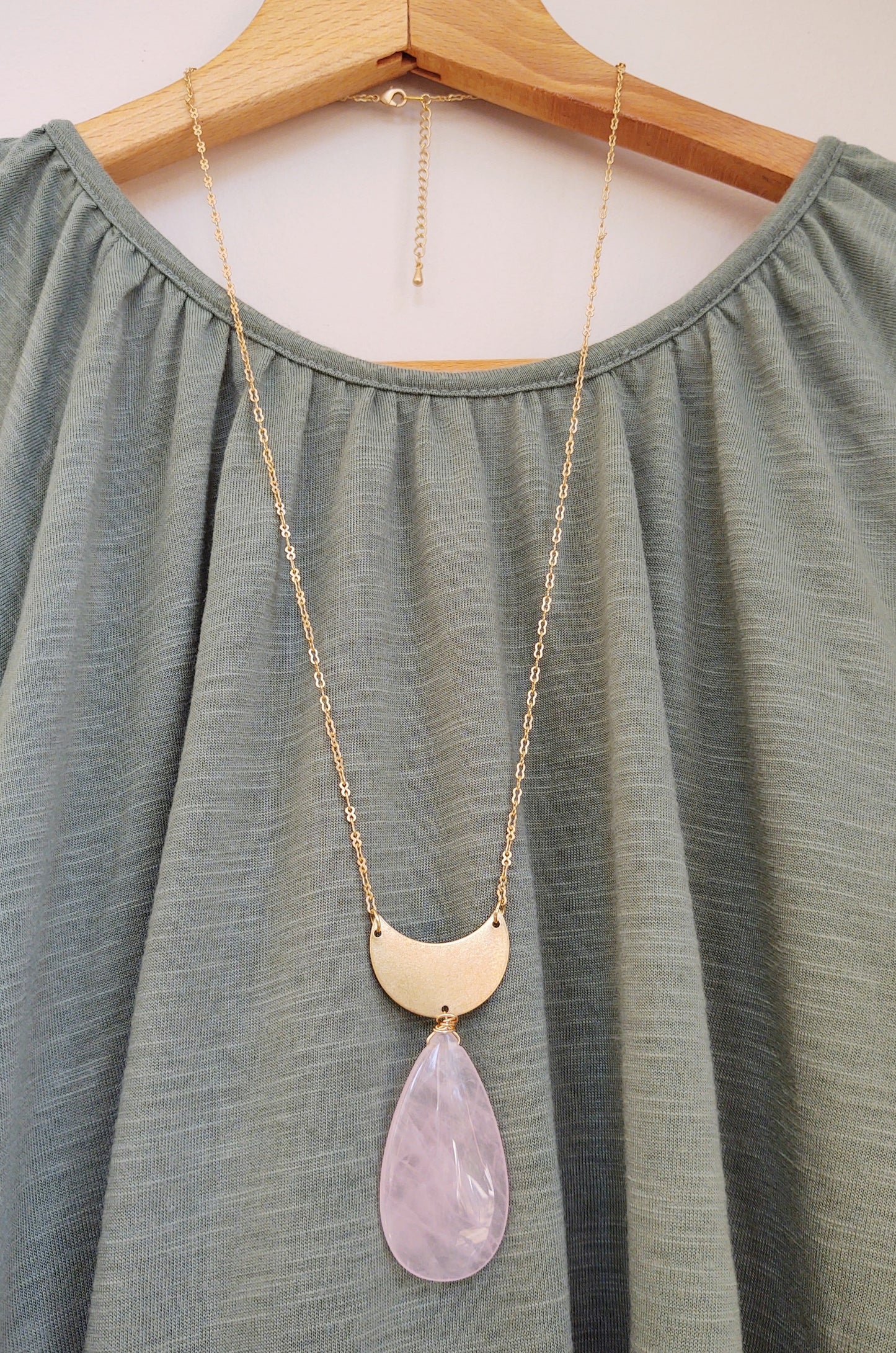 Rose Quartz and Brass Necklace