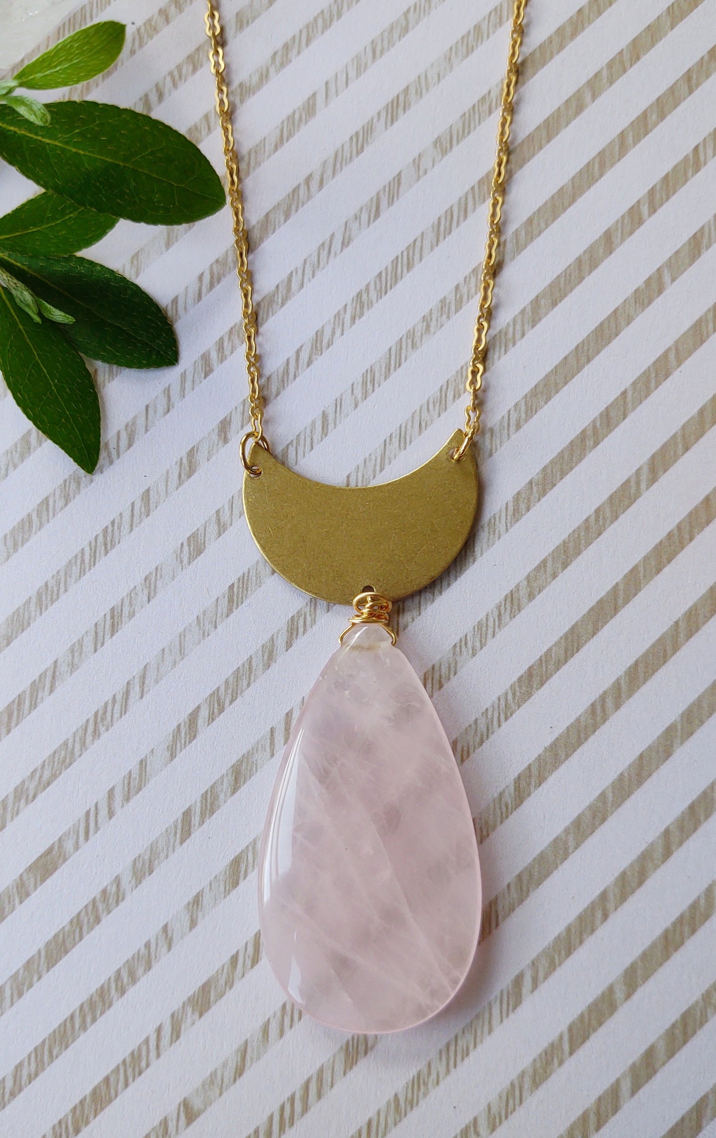 Rose Quartz and Brass Necklace